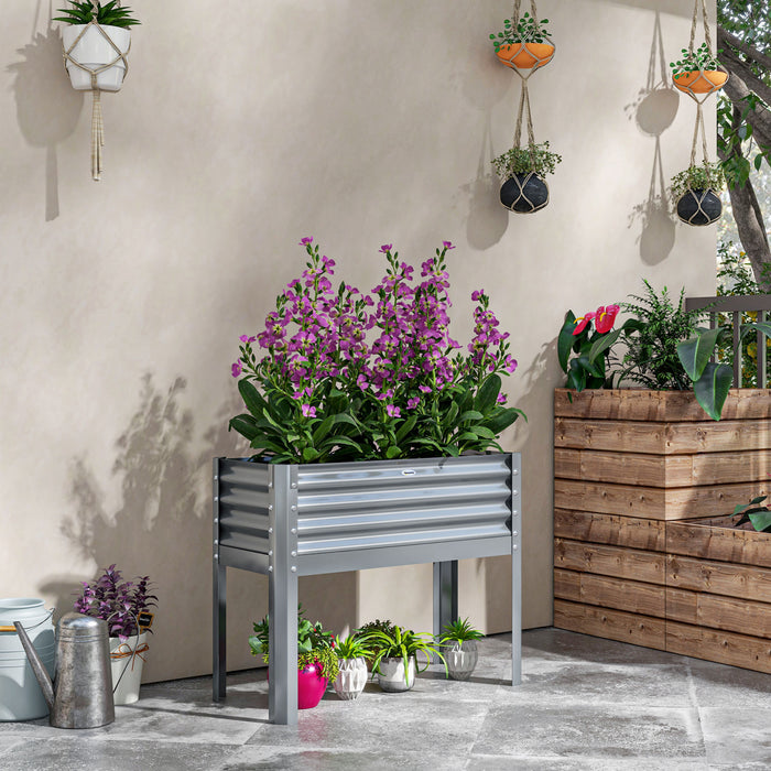 Outsunny Lit De Jardin Sureleve , Jardiniere Surelevee Galvanisee, Argente