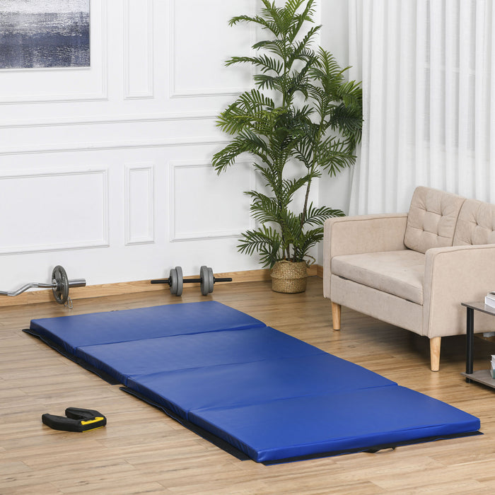 Soozier Tapis De Sol Gymnastique Fitness Pliable Portable Rembourrage Mousse 5 Cm Grand Confort Revetement Synthetique Dim. 2,93l M X 1,15l M Bleu
