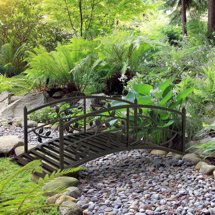 Outsunny 4' Pont De Jardin Arque En Metal Avec Rails, Pont D'etang, Noir