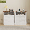 HOMCOM Nightstand with Charging Station Set of 2, White and Oak