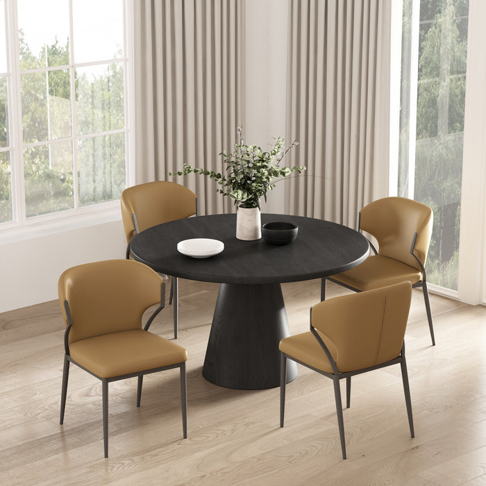 Chaise de salle a manger moderne en cuir vegetalien et metal Kirsten couleur camel - Lot de 4
