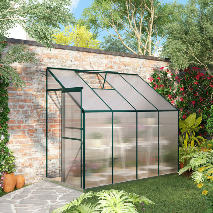 Outsunny Serre De Jardin Aluminium Polycarbonate Serre A Tomates Jardinerie Plantes Avec Fenetre Et Porte Coulissante Dim. 99.5\"l X 50\"l X 86.5\"h Transparent Et Vert
