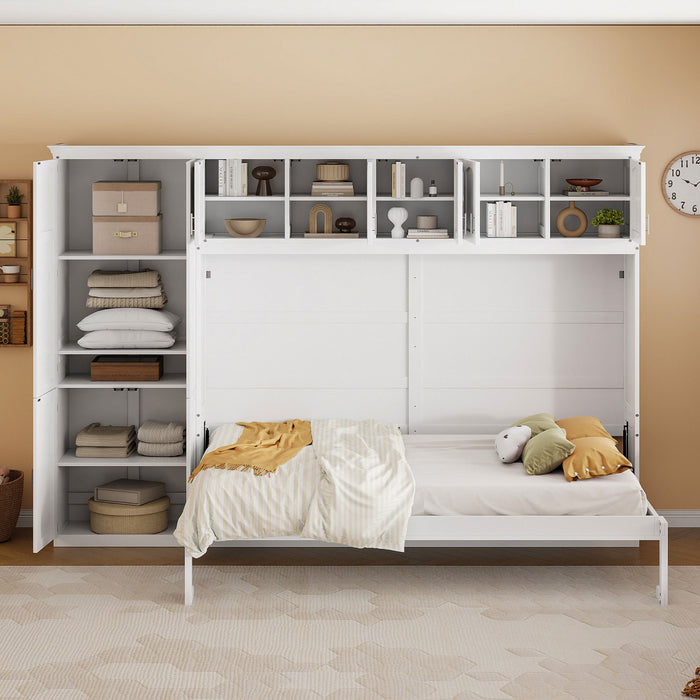 Lit Mural Escamotable Eileen Avec Rangements, Taille Queen, Blanc