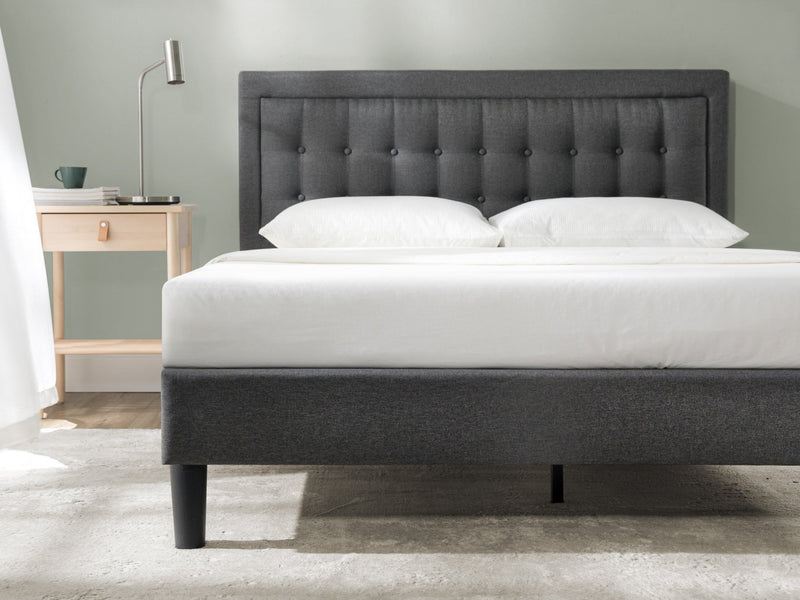 Dachelle lit plateforme rembourré avec tête de lit gris foncé - Double