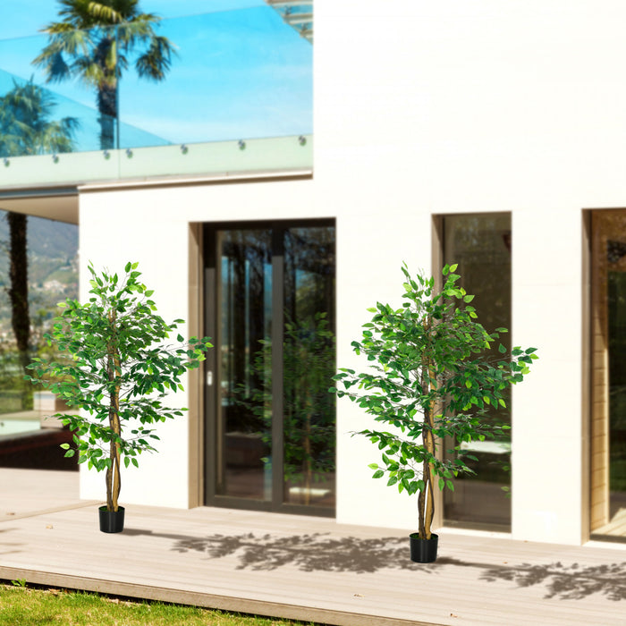 HOMCOM Lot de 2 arbres artificiels Ficus de 5pi pour decoration