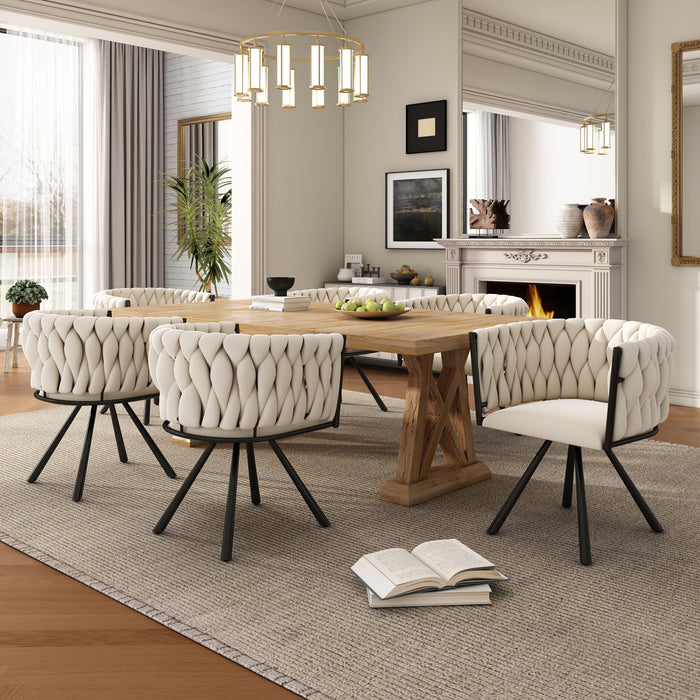 Chaises de salle a manger pivotantes Amelia en velours avec revetement capitonne et pieds en metal, lot de 6, beige