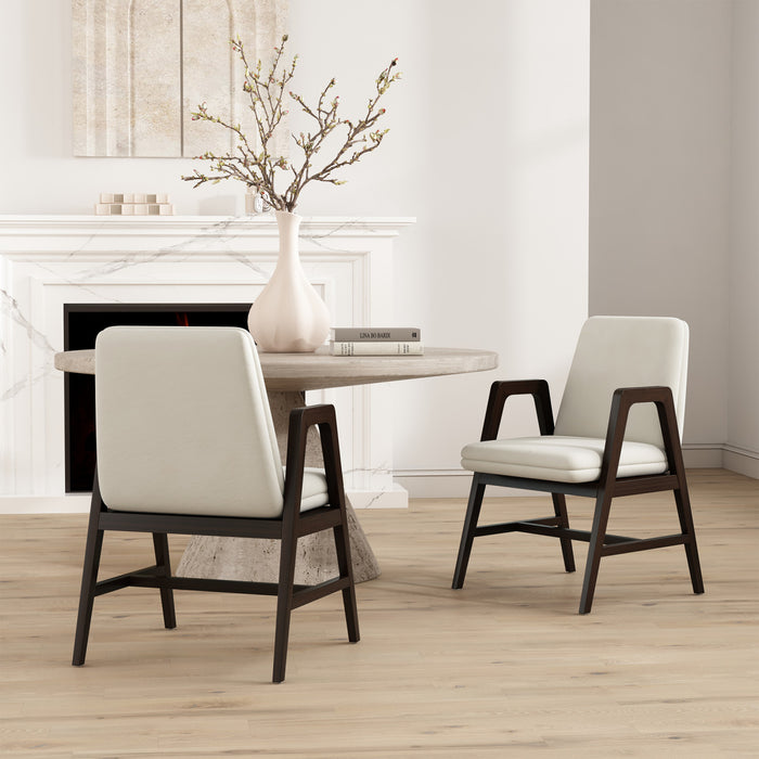 Fauteuil moderne Stella en velours avec accoudoirs en bois, creme - Lot de 2