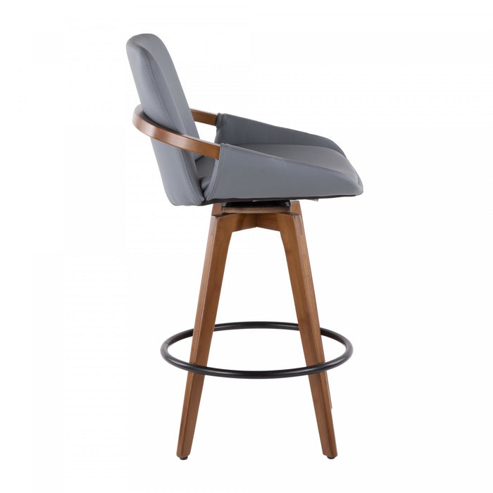 Tabouret moderne du milieu du 20e siècle Cosmo de hauteur comptoir en similicuir - noyer et gris