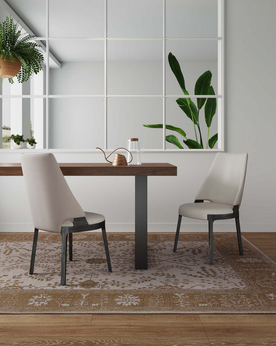 Chaise de salle a manger moderne en bois Kara avec revetement en tissu gris clair - Lot de 2