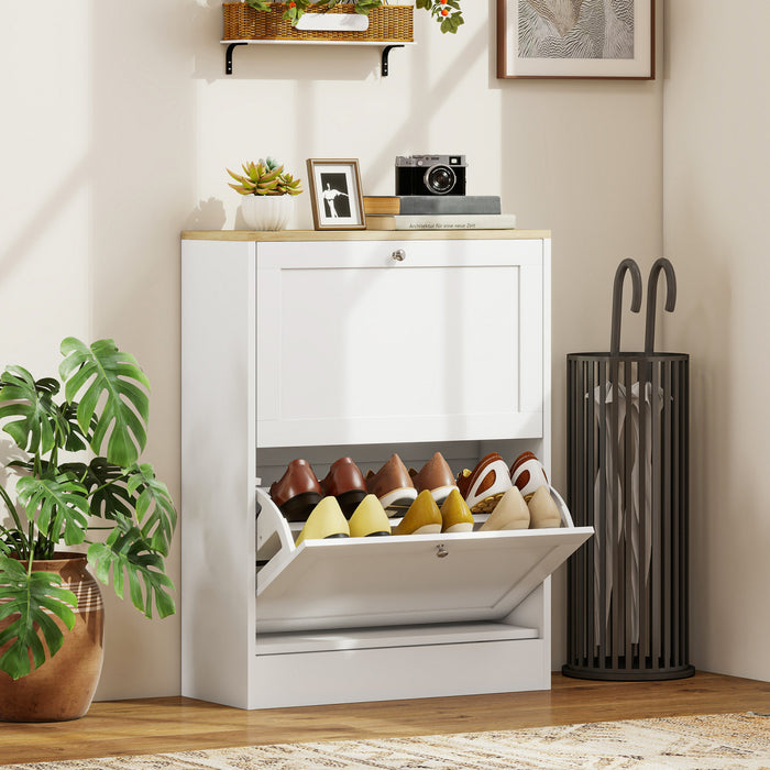 HOMCOM Armoire a chaussures, 2 tiroirs rabattable, etageres reglables Blanc