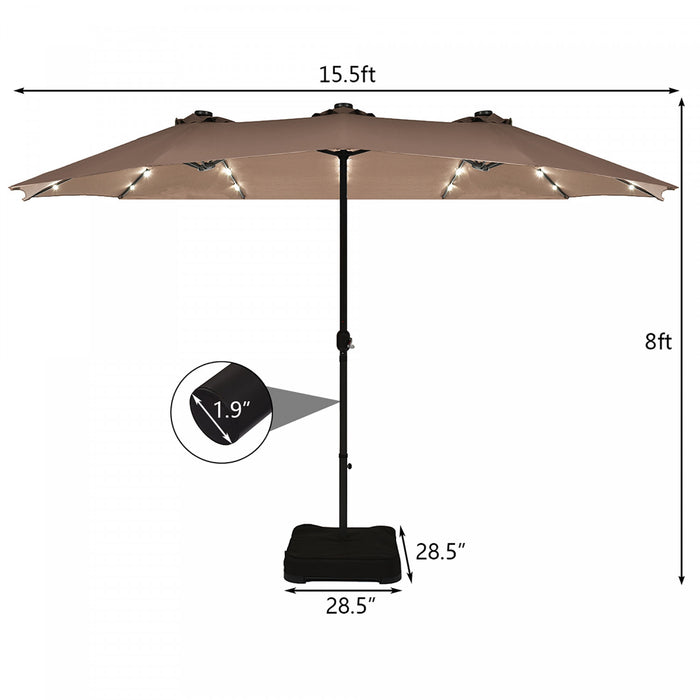 Costway Parasol de marche double-face solaire LED 15Ft Patio avec manivelle pied Taupe