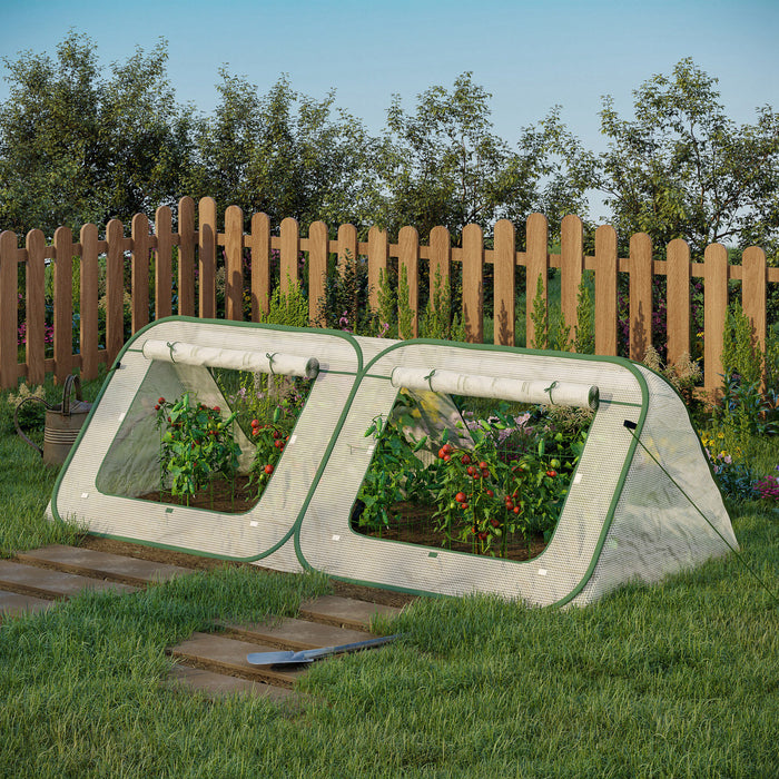 Outsunny Mini Serre Pop-up De Jardin - Serre A Tomates - 4 Fenetres + 4 Portes Zippees Enroulable - Dim. 2,4l X 1,2l X 0,75h M - Sac Transport Inclus - Pe Blanc Vert