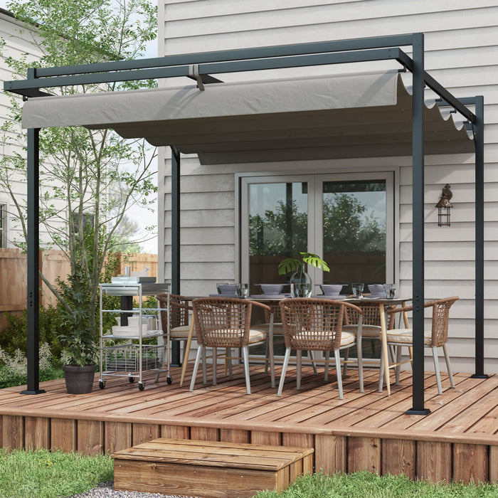 Outsunny Auvent De Pergola Retractable 10' X 10', Abri D'ombrage Exterieur Pour Tonnelle De Jardin Pour Grill, Patio, Terrasse, Gris Fonce