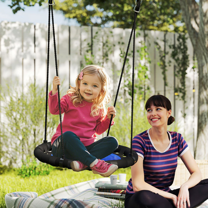 Qaba Balancoire d'arbre avec soucoupe pour enfants, balancoire volante de 24 po avec cordes de suspension reglables, capacite de 154 lb, balancoire en filet pour enfants, bleu