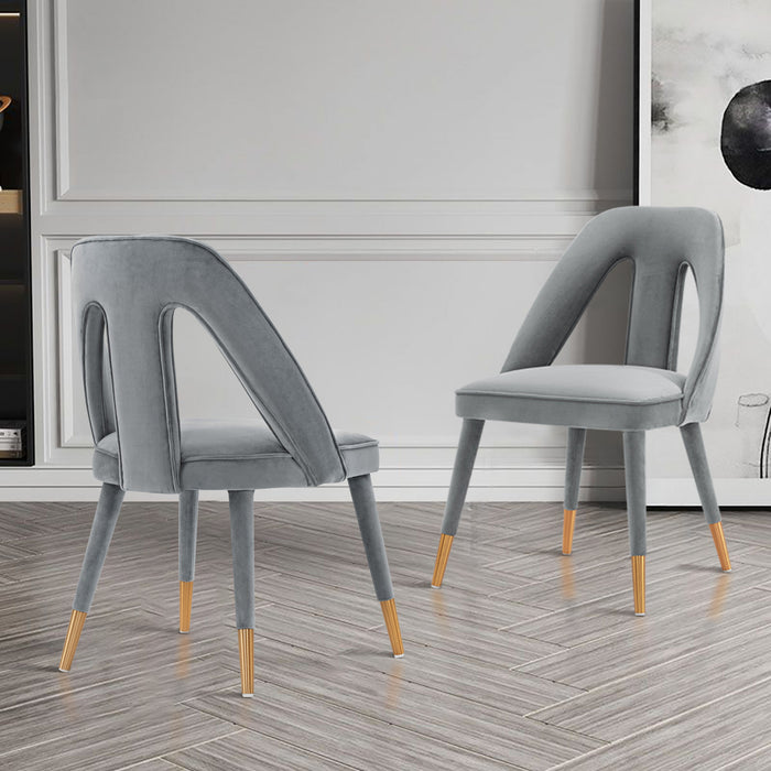 Chaise de salle a manger moderne Neda en velours gris - Lot de 2