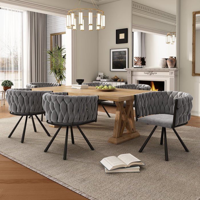 Chaises de salle a manger pivotantes Amelia en velours avec revetement capitonne et pieds en metal, lot de 6, gris