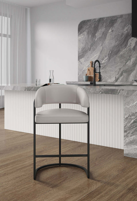 Tabouret de comptoir moderne Augusta en metal et tissu, gris clair