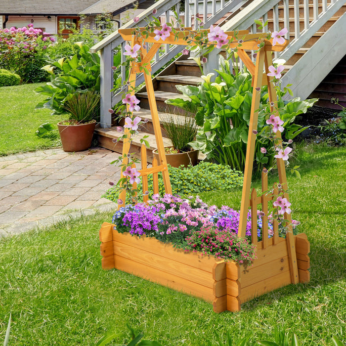Outsunny 43\" X 26\" X 47'' Jardiniere Rectangulaire En Bois Lit De Jardin Sureleve Avec Treillis En Arc Pour Diverses Plantes Grimpantes, Jardiniere Exterieure Pour Legumes, Herbes, Fleurs