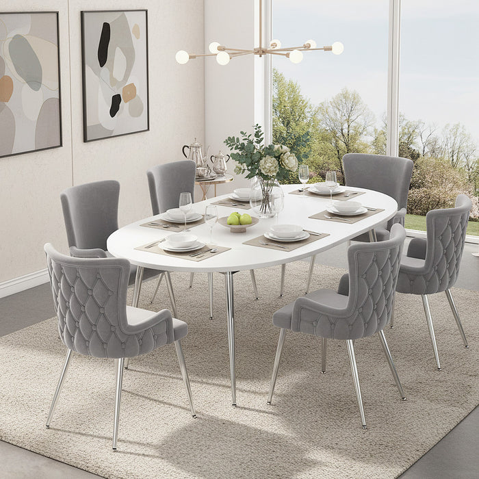 Chaises de salle a manger Luna en velours avec revetement capitonne et pieds metalliques dores, lot de 6, gris