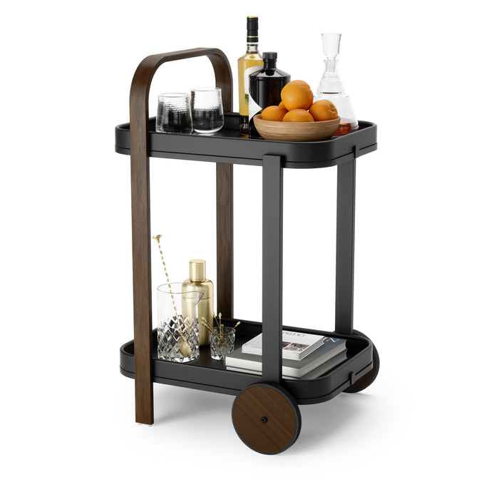 Chariot-bar et de rangement moderne Bellwood de Umbra en acier - noir et noyer