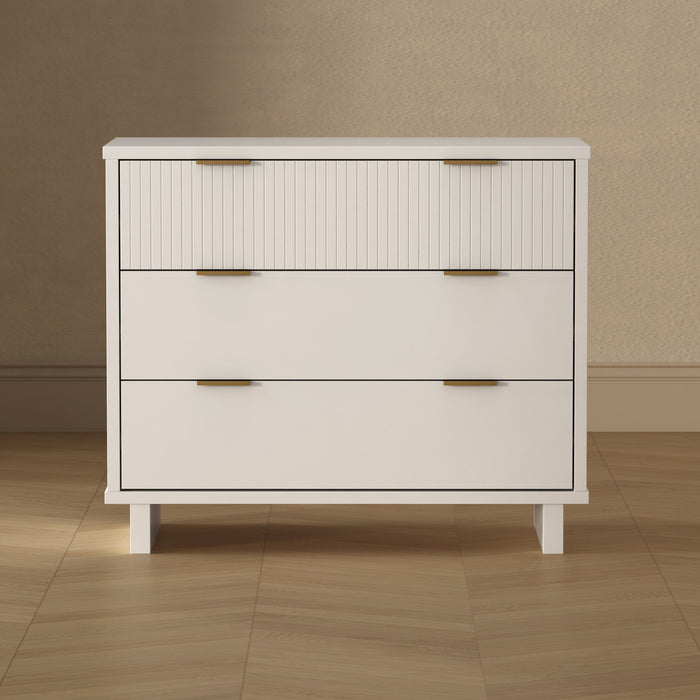 Commode contemporaine Elara 38\" en bois massif blanc (3 tiroirs)