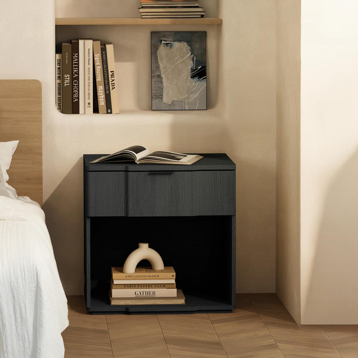 Table de nuit Clive style milieu du siecle 56 cm en noir (1 tiroir)