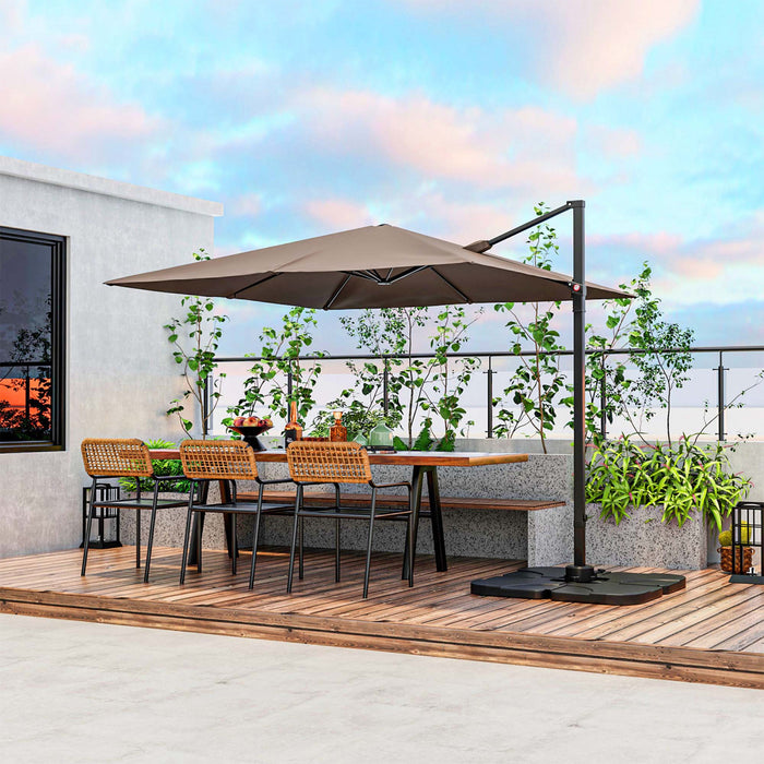 Costway Parasol suspendu carre cantilever 9,5FT avec 2 niveaux, rotation 360° pour patio exterieur couleur cafe