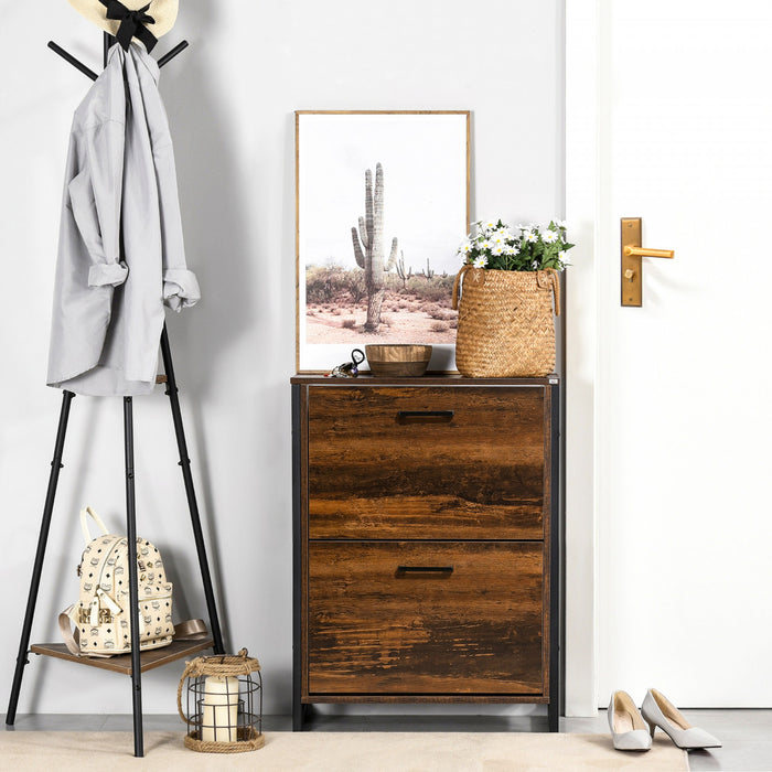 HOMCOM Armoire Chaussures Rustique 2 Portes Rabattables Etagere