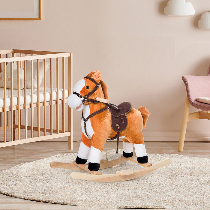 Qaba Cheval A Bascule En Peluche Pour Enfant Avec Son Realiste Rouge Marron