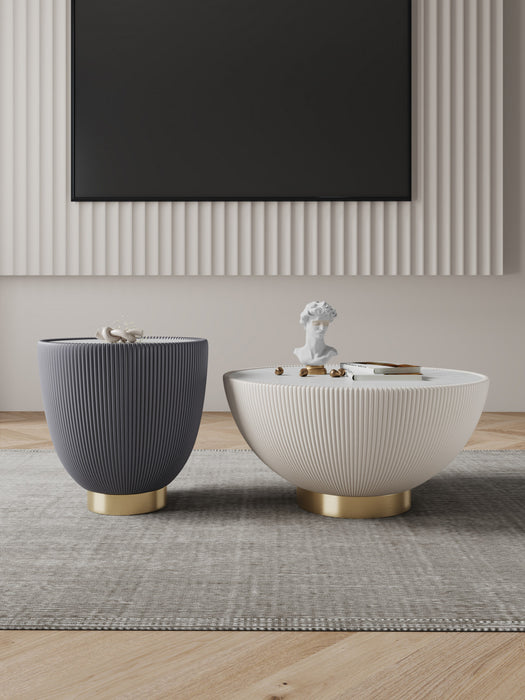 Ensemble de 2 tables Anderson Modern : table basse et table d’appoint en creme et gris