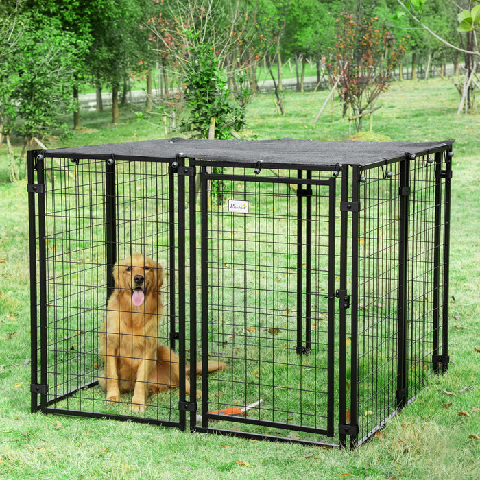 Pawhut Niche D'exterieur Pour Chien, Cloture En Fil D'acier Soude, Cage De Parc Verrouillable Pour Animaux De Compagnie, Avec Couvercle Superieur, Porte, 5ft X 5ft X 4ft, Noir