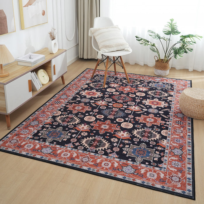 Tapis Etoile Noire Lavable Antiderapant A Poils Ras 5'x7'