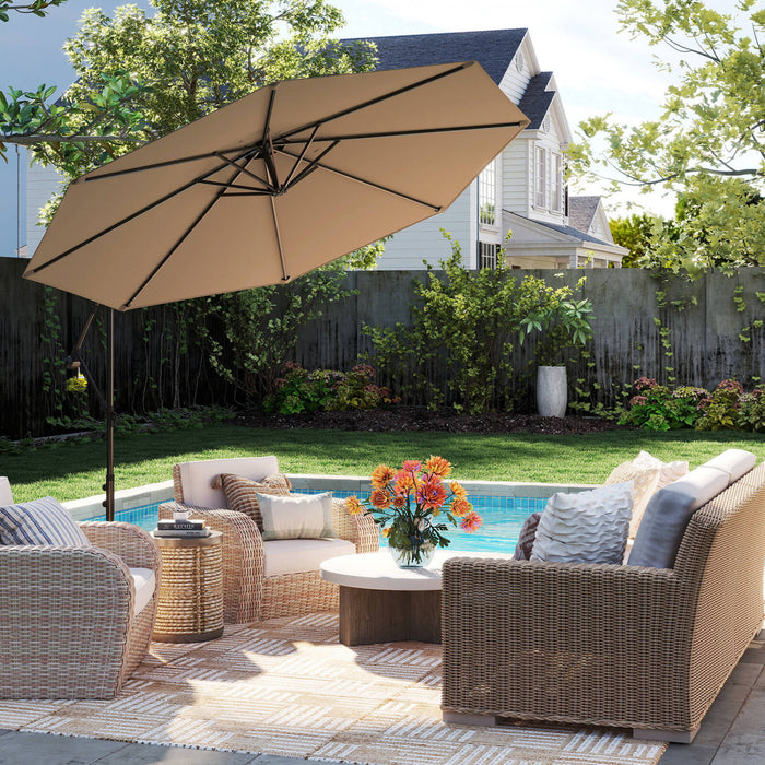 Costway Parasol deporte 10 FT pour terrasse avec 8 baleines, base croisee, inclinable, marron