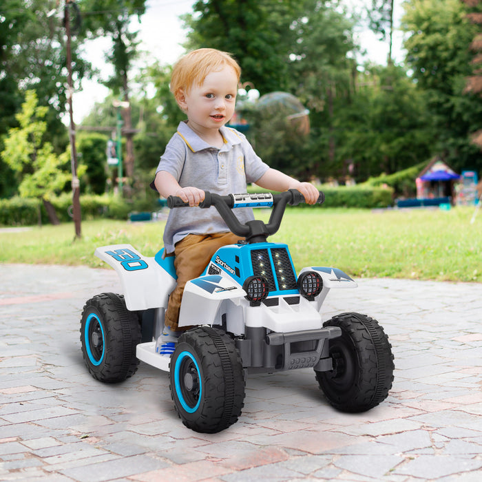 Qaba Quad 6 V Pour Enfants, 4 Roues Alimentees Par Batterie, Voiture Electrique Avec Phares Led, Avant Et Arriere, Pour Garcons Et Filles Ages De 3 A 6 Ans, Blanc
