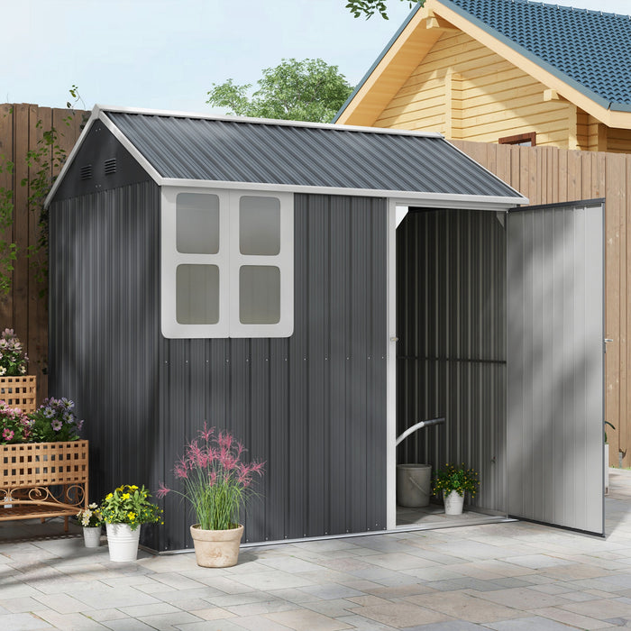 Outsunny Abri De Jardin En Metal 7' X 5,5', Porte Verrouillable. Gris Fonce
