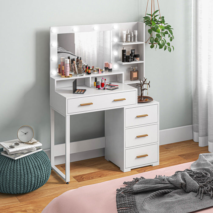 HOMCOM Coiffeuse, table de maquillage avec miroir et rangement, blanc