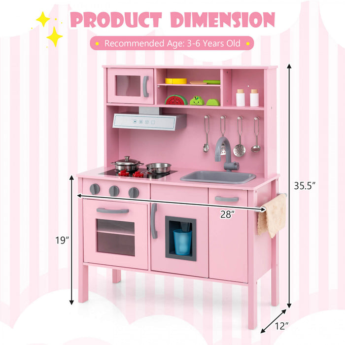 Costway Kids Kitchen Playset En Bois Pretendre Jouer Chef Jouet Avec Micro-ondes Et Accessoires Rose