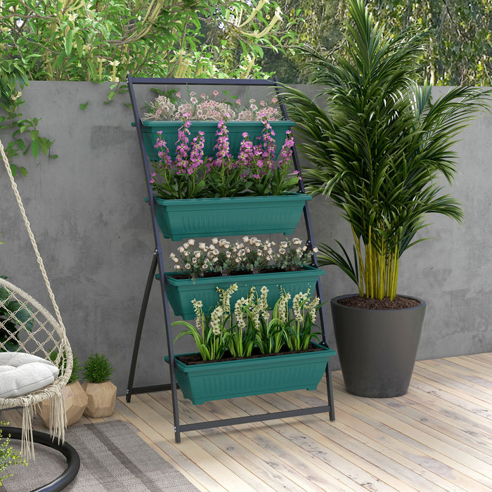 Outsunny Lit De Jardin Sureleve Vertical De 4 Niveaux Avec 4 Boites De Jardiniere, Support De Plante Exterieur Cultivent Le Conteneur Avec Des Trous Qui Fuient Pour Patio De Balcon Exterieur, Vert