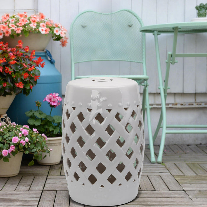 Outsunny Tabouret De Jardin Exterieur En Ceramique 13\" X 18\", Blanc