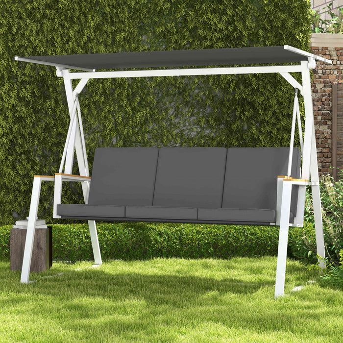 Outsunny 3-seat Patio Swing Chair Outdoor Porch Swing W/ Adjustable Canopy