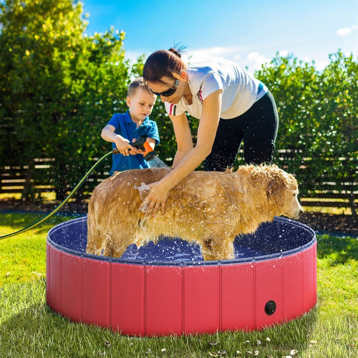 Pawhut D01-004rd Piscine De Bain Pour Chien Pliable Pour Animal Domestique Piscine Pour Chiot Baignoire Fournitures Pour Animaux De Compagnie (Φ47.2\", Rouge)