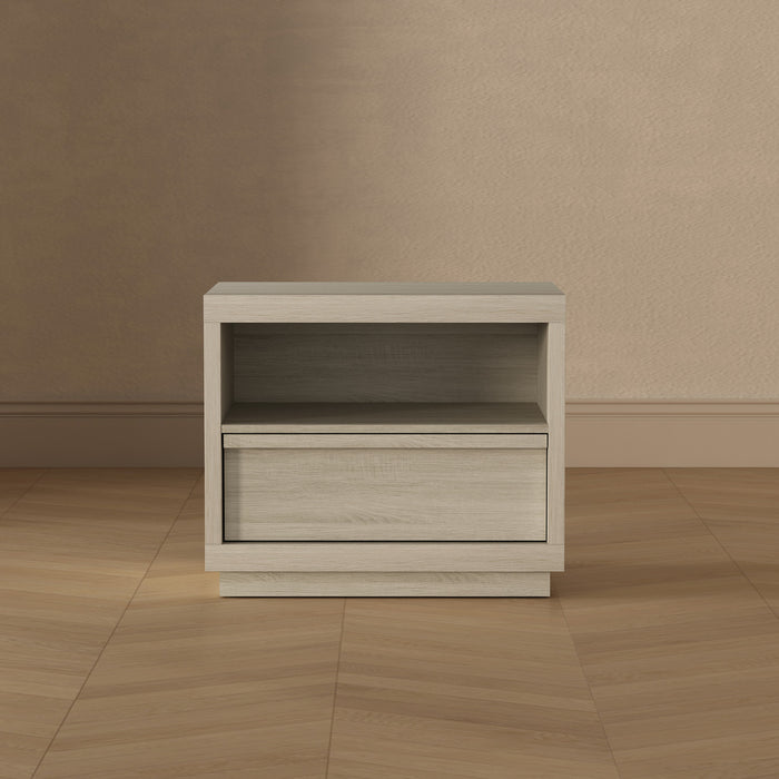 Table de nuit contemporaine Navis 26\" en chene blanchi (1 tiroir)
