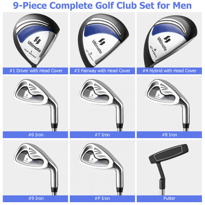 Costway 9 Pcs Hommes Complete Golf Club Set A Droite Avec 460cc Alliage Driver Fers Navy