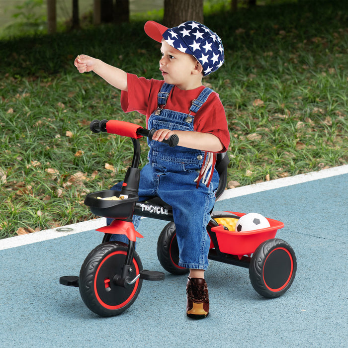 Qaba Tricycle Pour Tout-petits, Filles Et Garcons De 2 A 5 Ans, Velo Pour Enfant Avec Siege Reglable, Paniers De Rangement, Rouge