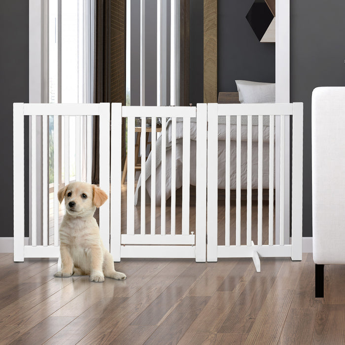 Pawhut Barriere De Securite Pour Animal De Compagnie En Bois Autoportante Avec Porte Ouverte En Forme De Z 3 Panneaux