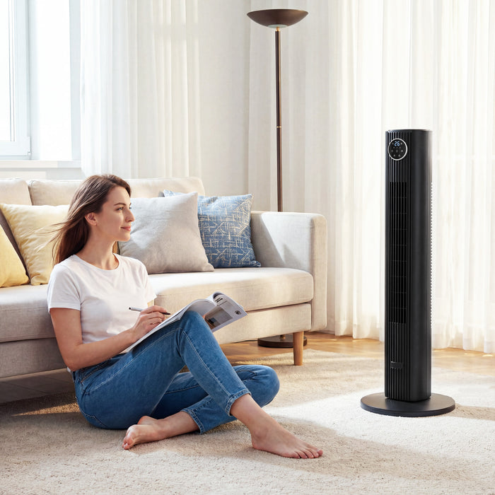 HOMCOM Ventilateur Colonne 28 dB pour Chambre, 26 ft/s Debit d'Air Puissant, Noir