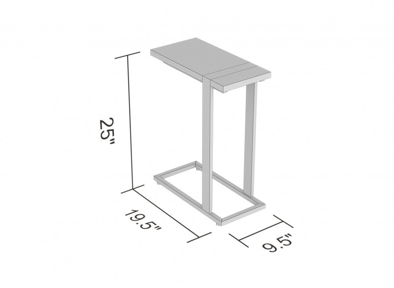 Table de bout en forme de C de 19 po avec armature en métal - bois recyclé brun