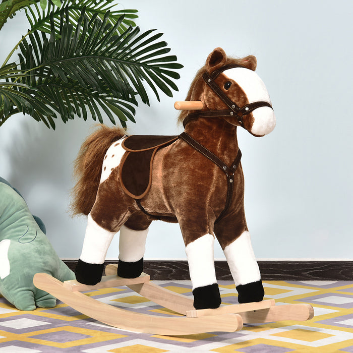 Qaba Cheval A Bascule En Peluche Poney Enfants Jouet Avec Son Realiste (marron)