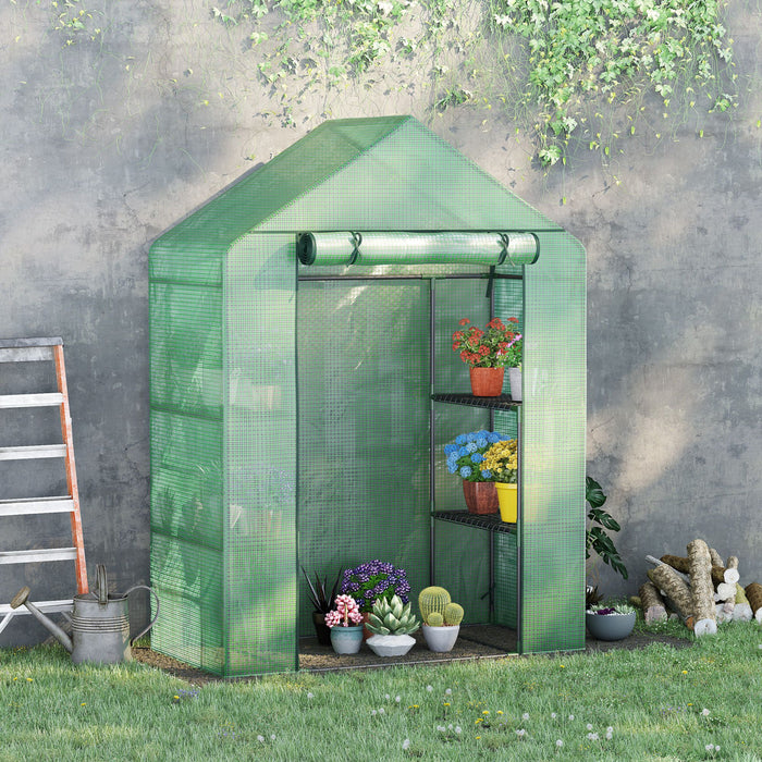 Outsunny Portable 4 Niveaux De Serre Chaude Pour Plantes D'interieur Et Tente De Culture De Fleurs Avec Etageres, Porte A Enroulement, Vert (56 × 30 × 78 Pouces) 