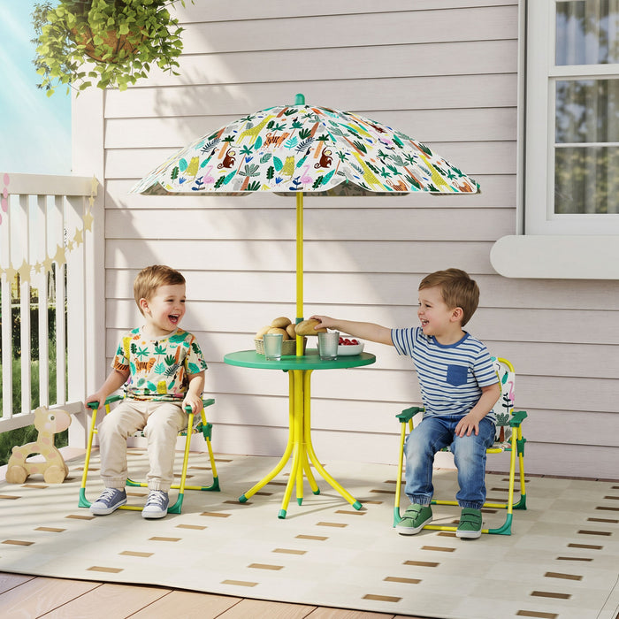 Qaba Table de Pique-Nique Enfant avec 2 Chaises Pliantes et Parasol, Vert
